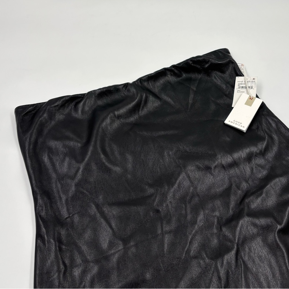 NWT Good American Women's 5 Black Faux Leather Lined Mini Tube Party Dress